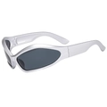 Futuristic silver wraparound sports sunglasses with grey lenses and metallic finish - Silver Frame Grey Lens