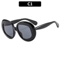 Lunettes de soleil rétro ovales noires C1 avec monture épaisse et verres gris foncé - Monture Noire Verres Gris (C1)