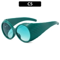 Lunettes Y2K vert foncé avec verres dégradés bleu clair et larges branches côtelées - Monture Verte Verre Double Vert (C5)