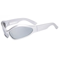 Futuristic silver Y2K sports sunglasses with wraparound frame and gray reflective lenses - Silver Frame White Mirror Lens