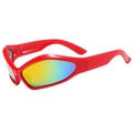 Futuristische Y2K-zonnebril met golvend rood montuur en kleurrijke reflecterende lenzen - Rood Frame Oranje Spiegel Lens
