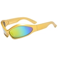 Occhiali da sole sportivi futuristici con montatura dorata e lenti sfumate colorate - Montatura Oro Lenti Specchiate Arancio