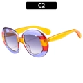 Retro oval sunglasses in variant C2 with purple, red, and yellow striped frames - Striped Splicing Frame Double Grey Lens (C2)