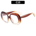 Retro oval sunglasses in elegant gradient dark coffee to champagne frame finish - Gradient Tea Frame White Lens (C10)