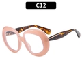 Retro oval glasses with thick pink frames and brown tortoiseshell temples, model C12 - Jelly Pink Frame White Lens (C12)