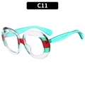 Oval retro sunglasses with transparent green frames and classic striped decoration - Clear Frame Red Green Stripe White Lens (C11)