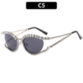 Occhiali da sole cat-eye C5 in metallo dorato con strass brillanti e lussuosi - Strass Bianco Lente Grigia (C5)
