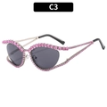 Occhiali da sole cat-eye di lusso con strass rosa e montatura in metallo argento, stile C3 - Strass Rosa Lente Grigia (C3)