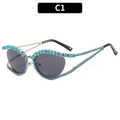 Occhiali da sole argento con strass blu scintillanti e lenti grigie per uno stile chic - Strass Blu Lente Grigia (C1)