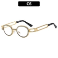 Occhiali da sole ovali punk dorati con strass colorati e aste geometriche traforate - Montatura Oro Lenti Bianche