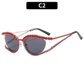 Cat eye sunglasses with deep gray lenses and sparkling red rhinestones on the frame - Red Rhinestone Gray Lens (C2)