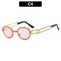 Occhiali da sole punk ovali con montatura dorata e strass rosa in stile colore C4 - Montatura Dorata Lenti Rosa