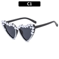 Elegantes gafas de sol de corazón negras para mujer con adornos de perlas blancas C1 - Montura Negra Lente Gris