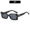 Square black sunglasses with dark lenses and gold metal rivets, model C7 stylish frames - Black Frame Grey Lens