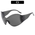 Y2K futuristic wrap around shield sunglasses with translucent smoke grey lenses - Black Frame Grey Lens (C1)