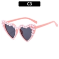 Gafas de sol rosa con forma de corazón para mujer con elegantes adornos de perlas blancas - Montura Rosa Lente Gris