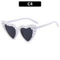 Variante C4 de gafas de sol con forma de corazón, montura blanca y perlas de moda - Montura Blanca Lente Gris