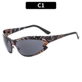 Sportliche Y2K-Sonnenbrille mit blau-braunem Rahmen in Marmor-Optik, Modell C1 - Tarnrahmen Graue Gläser