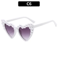 Fashion heart shaped sunglasses with white pearl frame and purple gradient lenses - White Frame Gray Lens