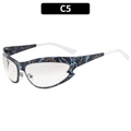 Y2K Sport-Sonnenbrille mit blauem Camouflage-Rahmen und weißen Bügeln für das Radfahren - Tarnrahmen Verlaufsspiegel