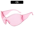 Pink translucent butterfly wing style rimless Y2K sunglasses in futuristic tech design - Translucent Pink Frame Pink Lens (C6)