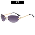 Y2K rimless sunglasses with purple gradient lenses and gold metal frame for women - Gold Frame Double Gray (C2)