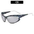 Occhiali da sole sportivi Y2K con montatura mimetica blu e lenti a specchio argento - Montatura Camouflage Specchio Bianco