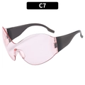 Y2K futuristic wraparound sunglasses featuring transparent pink lenses and dark temples - Light Pink Lens Black Leg (C7)