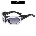 Occhiali da sole Y2K punk con montatura nera e bordo bianco ondulato, stile C2 - Montatura Nera Cerchio Bianco (C2)