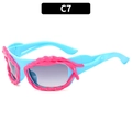 Y2K irregular cyberpunk sunglasses with bright blue frame and pink wavy trim - Blue Frame Rose Red Ring (C7)