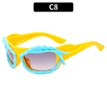 Y2K irregular sunglasses with yellow frames, blue twisted trim and gradient lenses - Yellow Frame Blue Ring (C8)