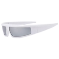 Y2K sporty wrap-around sunglasses with sleek white frames and dark grey reflective lenses - Solid White Silver Mirrored Lens