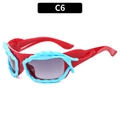 Y2K irregular cyberpunk sunglasses with bright red frames and light blue wavy trim - Red Frame Blue Ring (C6)