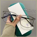 Matte grey TR90 anti-blue light glasses with silver cross decoration on temples - Matte Grey