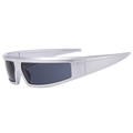 Y2K futuristic sports sunglasses with silver metallic frame and dark gray wrap-around lens - Electroplated Silver Grey Lens
