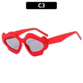 Fun red lip-shaped fashion sunglasses with dark grey lenses and jelly finish - Red Frame Translucent Grey Lens (C3)