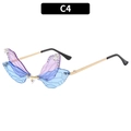 Occhiali da sole a libellula senza montatura con lenti sfumate viola e strass - C7-Montatura Dorata Lenti Blu Viola