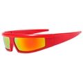 Y2K sporty cycling sunglasses featuring a bold red frame and orange mirrored lenses - Bright Red Red Mirror
