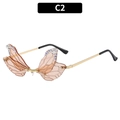 Frameless dragonfly wing sunglasses with pink lenses and rhinestones in gold finish - C2-Gold Frame Tea Lens