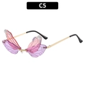 Rimless butterfly wings sunglasses with pink gradient lenses and diamond pearl decor - C5-Gold Frame Purple Pink Lens