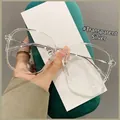 Oversized transparent TR90 eyeglasses with slim silver metal temples for a modern look - Transparent Gold (C6)