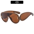 Brown oversized shield sunglasses with gold oval metal trim and wrap-around frame - C3-Brown Frame Tea Lens