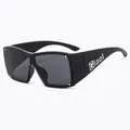 Y2K style square wrap-around black sunglasses with silver studs and Giaol logo - Black Frame Black Grey Lens (C1)