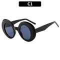 Retro Oversized-Rundsonnenbrille mit hochglänzendem schwarzem Rahmen und grauen Gläsern - C1-Schwarzer Rahmen Schwarzgraue Gläser