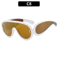 Oversized white frame sports sunglasses with amber lenses and hollow temple design - C8-White Frame Tea Lens