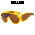 Fashionable oversized bright yellow sports sunglasses with dark brown lenses - C2-Jelly Yellow Tea Lens