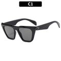 Occhiali da sole quadrati C1 neri oversize con lenti grigio scuro e dettagli decorativi - Montatura Nero Lucido Lenti Grigie