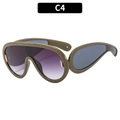 Futuristic olive green oversized sunglasses with purple gradient lenses and wide temples - C4-Olive Green Double Gray Lens
