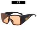 Y2K square black frame sunglasses with orange lenses and Giaol logo on temple - Black Frame Light Tea Lens (C5)