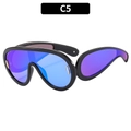 Futuristic shield sunglasses with oversized black frame and blue-purple mirrored lenses - C5-Black Frame Green Mirror